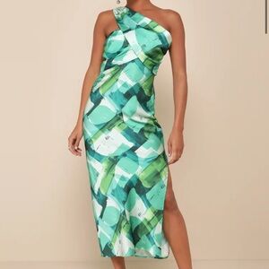 Lulu's Green One Shoulder Dress